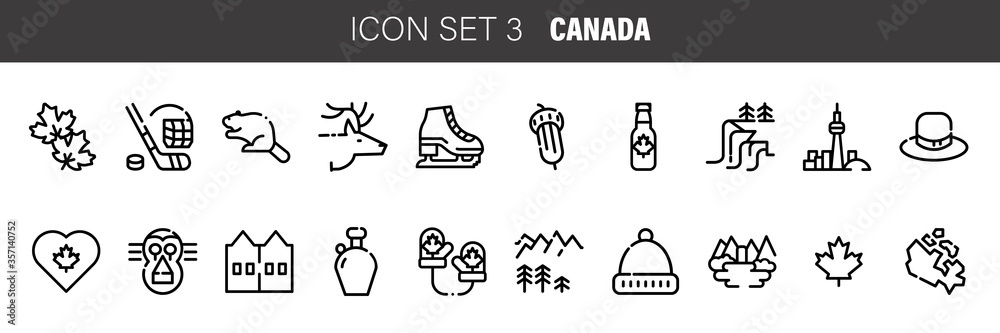 Fototapeta premium Canada icons in thin line style. icon set. Vector illustration