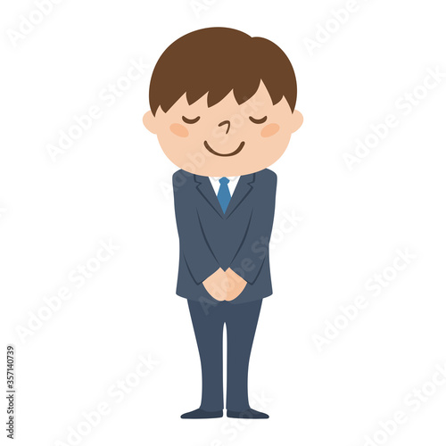 スーツを着た若い男性がお辞儀するイラスト。