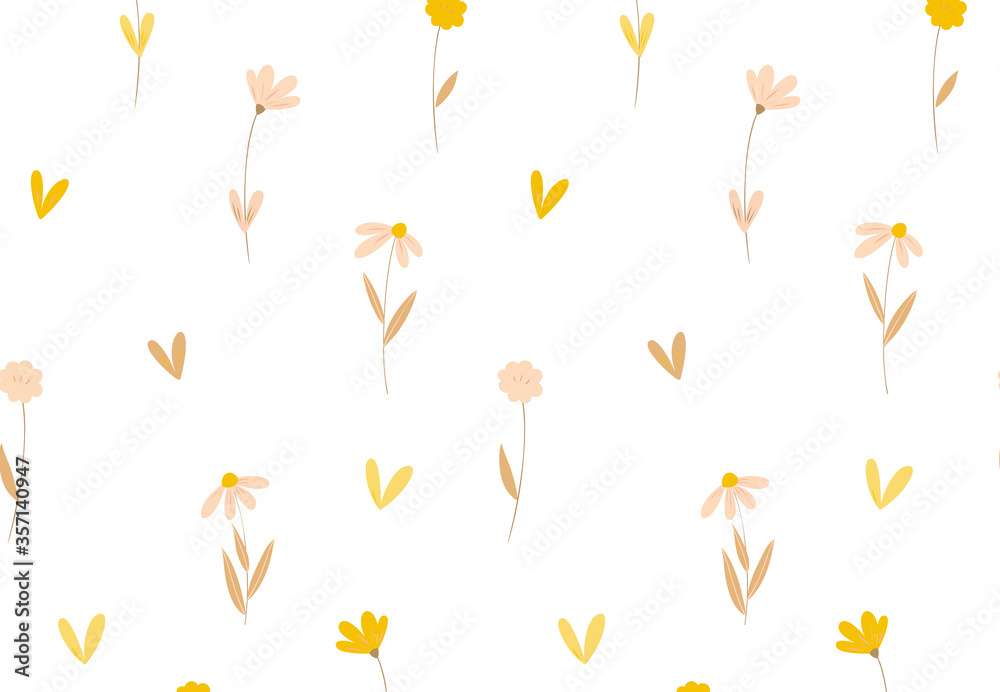 Floral pattern. Seamless vector texture with flowers for fashion prints or wall paper. Pink color. Hand drawn style, light background.