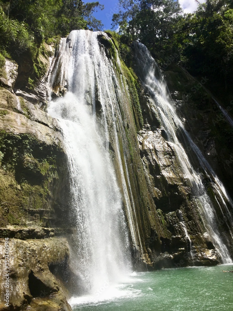 Fototapeta premium Sumba landcape, horses in savana, waterfalls