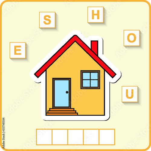 worksheet for preschool kids/ Words puzzle educational game for children. Place the letters in right order.