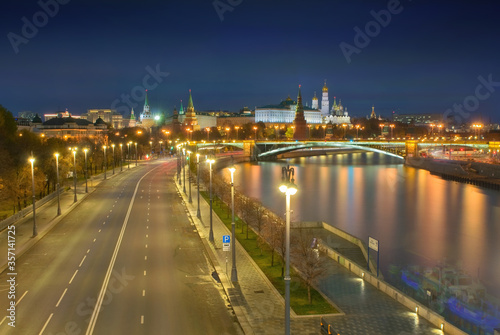 Russia  Moscow  night view of the Moskva River  Bridge and the Kremlin