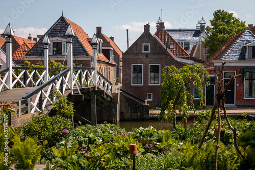 Hindeloopen a beautiful town in the Netherlands on the IJsselmeer, province of Friesland with canal boats and a harbor