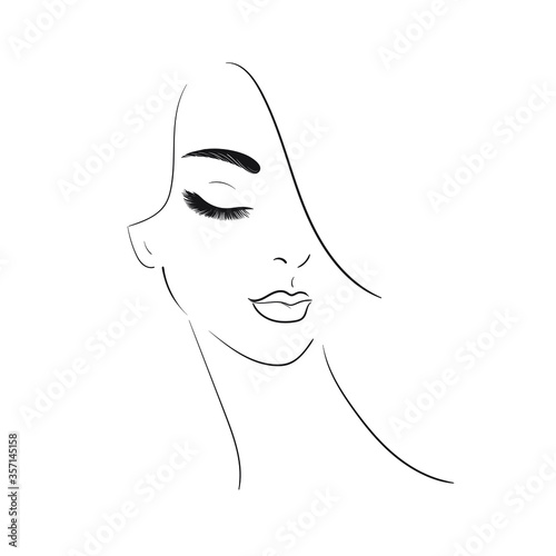 Young woman face with long eyelashes and ear.Beautiful girl face isolated on a white background.Stock Vector illustration.Glamour fashion beauty woman face illustration.