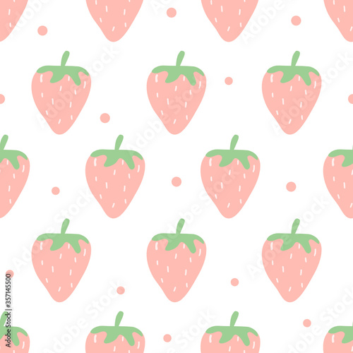 Strawberry hand drawn seamless pattern on white background.