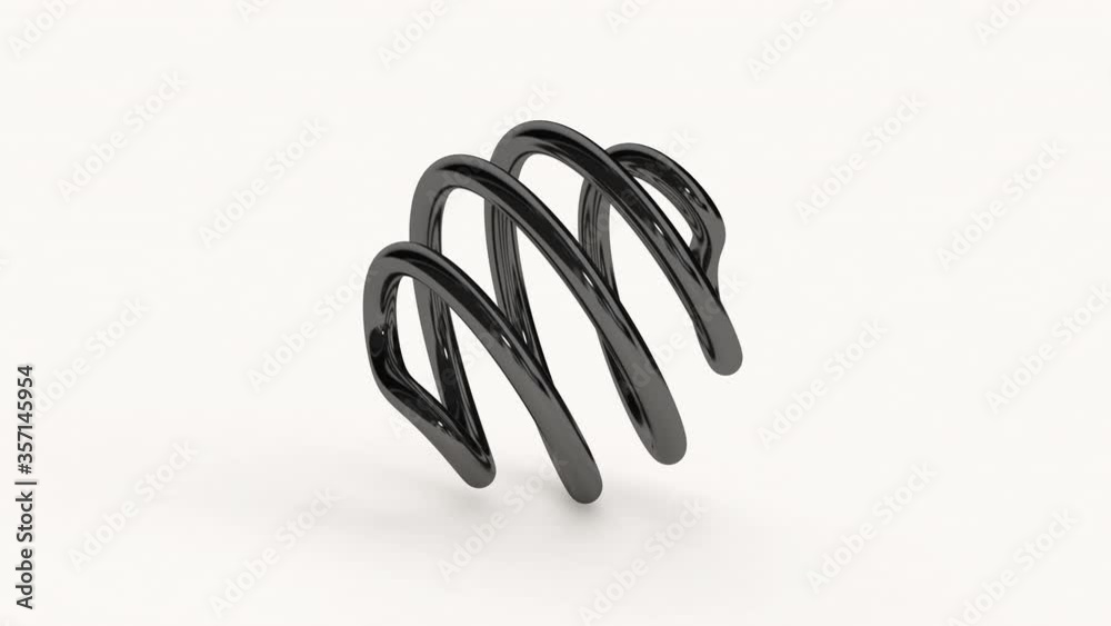 Black twisted ring. White background. Abstract animation, 3d render.