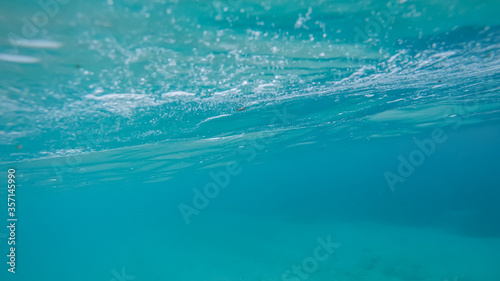 Panoramic scene under water and blue background