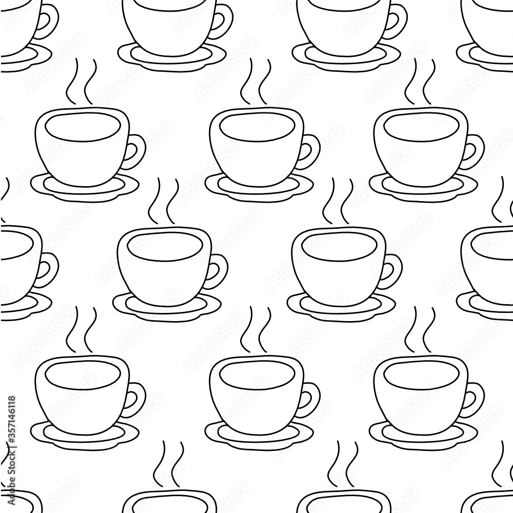 Coffee cup hand drawn seamless pattern on white background. Coffee cup hand drawn seamless pattern on white background.