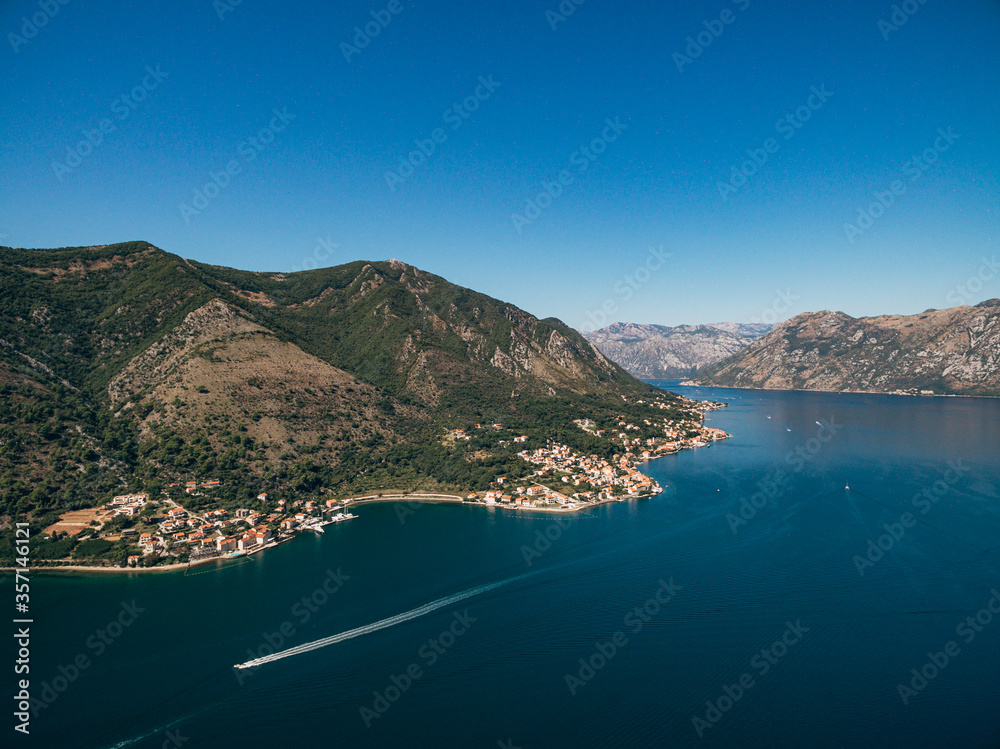 Aerial frame from the drone of Kotor Bay, Montenegro.