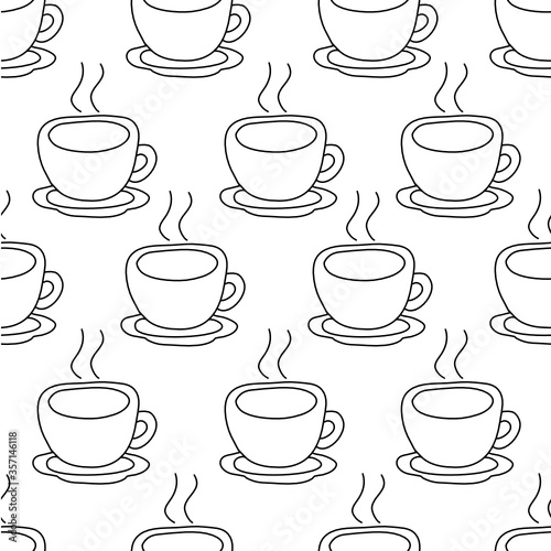 Coffee cup hand drawn seamless pattern on white background.