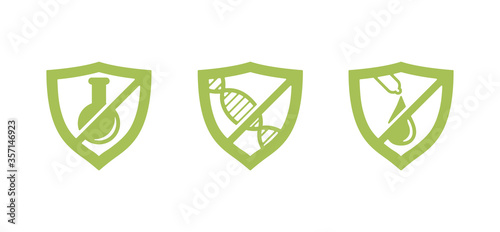No preservatives, no additives, E number and dye free stamp - organic food stickers - monochrome vector icons (labels) set