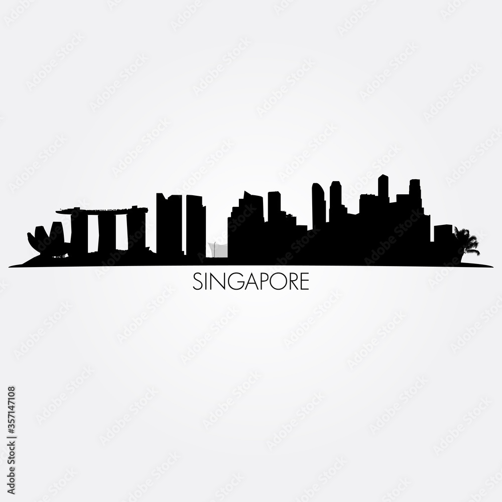 Singapore vector skyline. Black silhouette