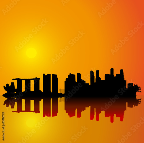 Singapore vector skyline. Black silhouette