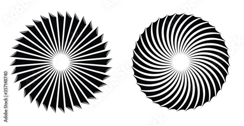 Abstract radial lines as propeller or fan. Sun icon illusion.