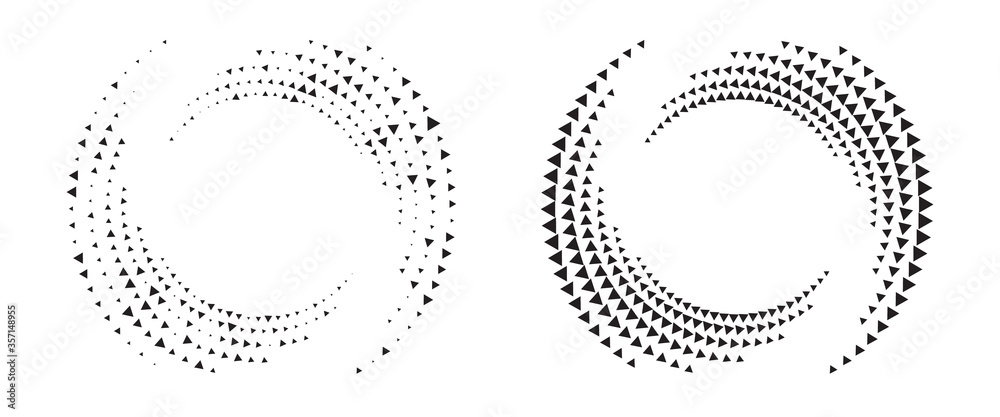Modern abstract background. Halftone triangles in circle form. Round logo. Vector dotted frame. Design element or icon.