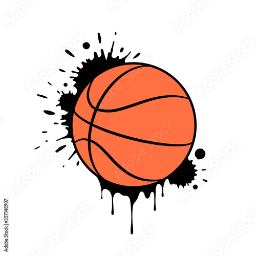 Grunge basketball ball design with paint splashes and drops. Vector illustration
