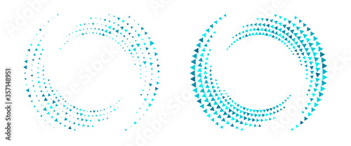 Modern abstract background. Halftone triangles in circle form. Round logo. Vector dotted frame. Design element or icon.