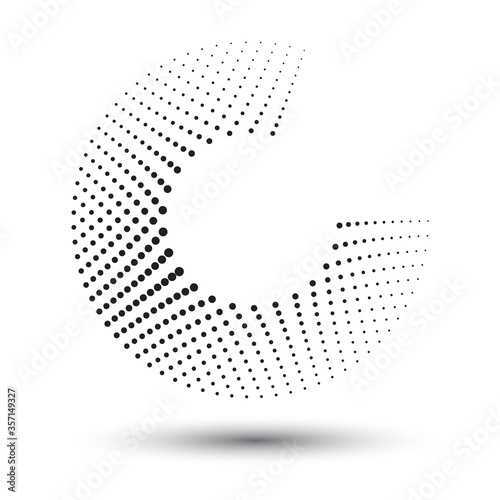Halftone dots in circle form. Round logo or icon. Vector dotted frame as design element