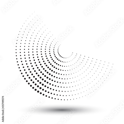 Halftone dots in circle form. Round logo or icon. Vector dotted frame as design element