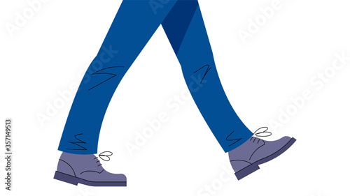 Men's legs in motion. Legs in trousers and boots take a step. Gait. Vector isolated illustration on a white background.