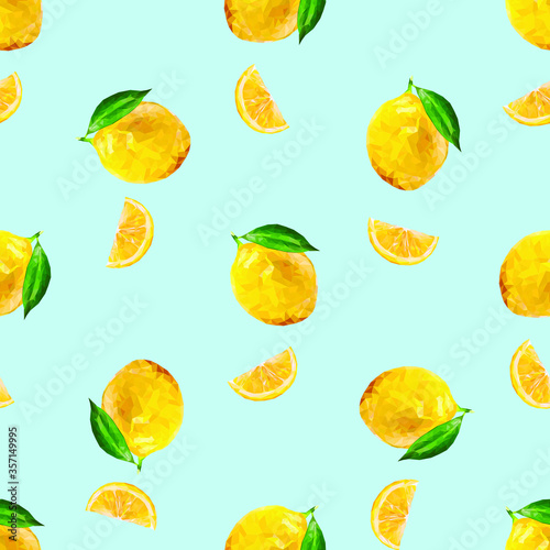 Fototapeta Naklejka Na Ścianę i Meble -  Lemon seamless pattern with leaf and slice