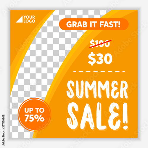 Modern and Unique Social Media Banner Template for Promotion and Digital Marketing. Promotional Square Web Banner for Social Media. Elegant and Simple Discount Promo Ads