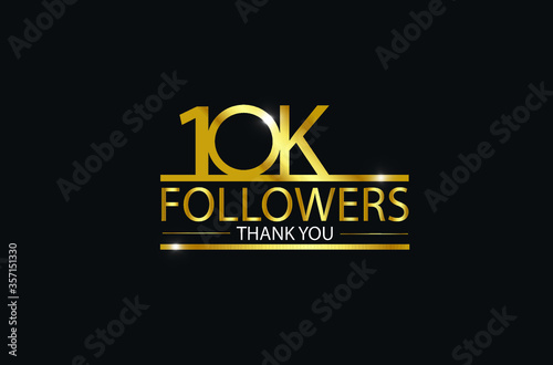 10K,10.000 Followers celebration logotype. anniversary logo with golden and Spark light white color isolated on black background, vector design for celebration, Instagram, Twitter - Vector