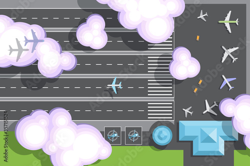 Airport top view.
Vector isolated illustration.