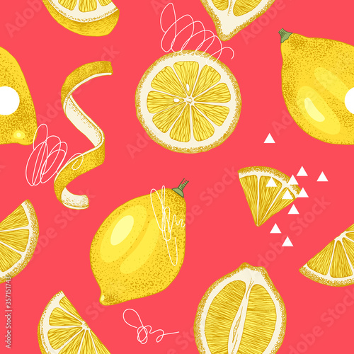 Bright hand drawn seamless pattern with lemons