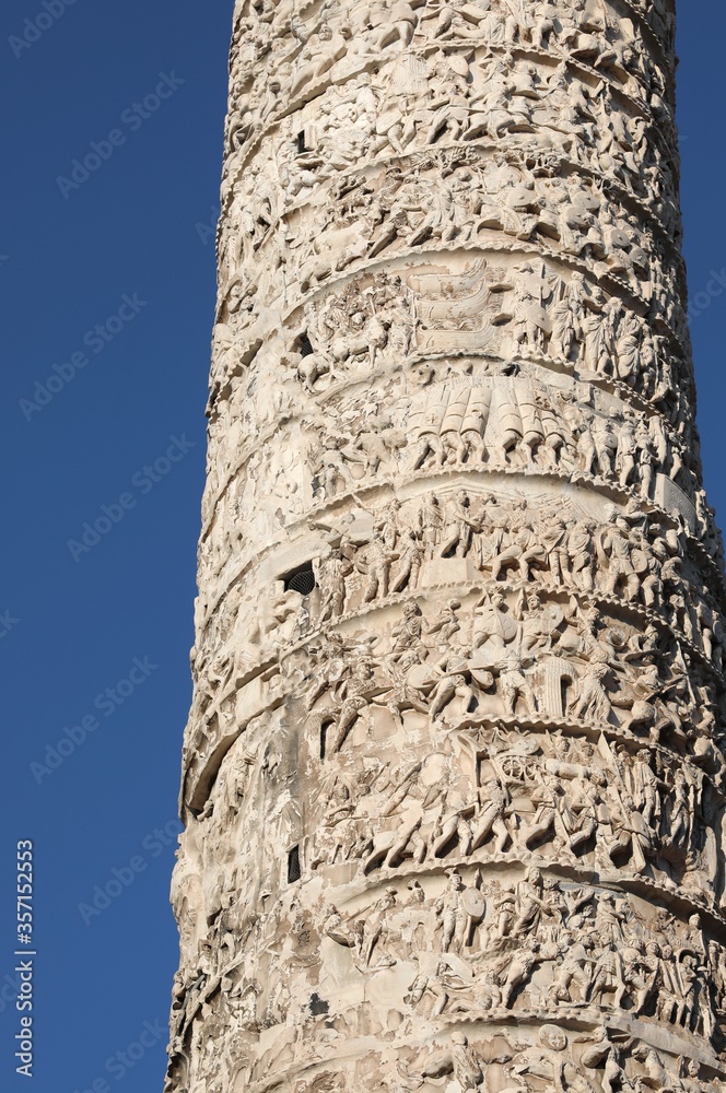 historic carved column called Column of Marcus Aurelius in Rome