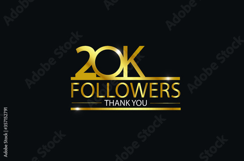 20K,20.000 Followers celebration logotype. anniversary logo with golden and Spark light white color isolated on black background, vector design for celebration, Instagram, Twitter - Vector