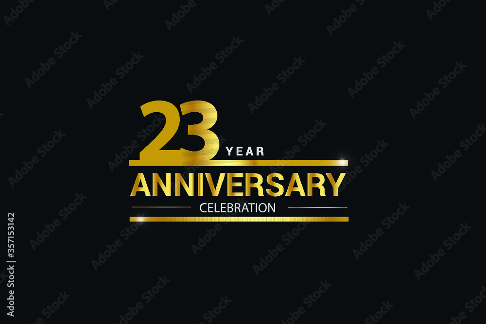 23 year anniversary celebration logotype. anniversary logo with golden and Spark light white color isolated on black background, vector design for celebration, invitation card greeting card-Vector