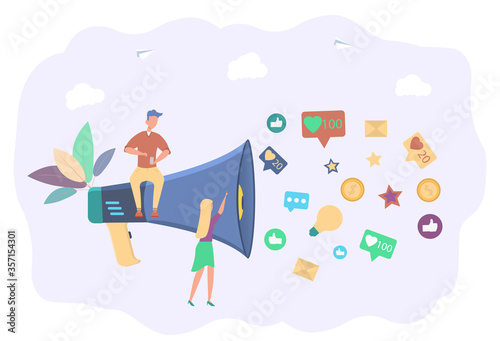 Social media sales media. Monetization tips. Attracting followers. Generation of new customers  identification of your customers. Colorful vector illustration.