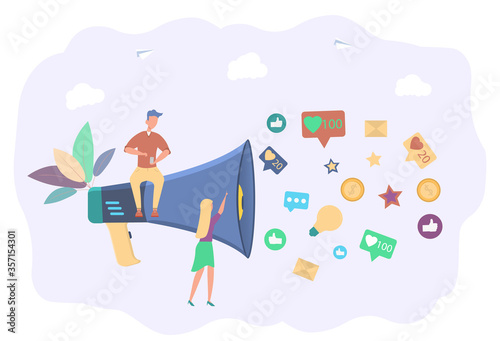 Social media sales media. Monetization tips. Attracting followers. Generation of new customers, identification of your customers. Colorful vector illustration.