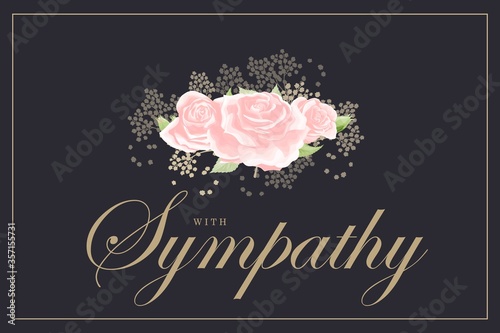 Pink rose bouquet on black background vector sympathy template