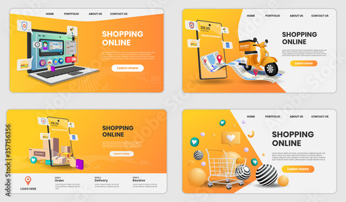Shopping Online on Website or Mobile with plane Application Vector.