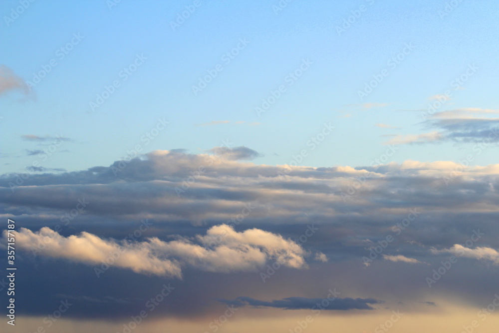White fluffy clouds on a background of blue sky in summer. The concept of weather and climate White fluffy clouds on a background of blue sky in summer. The concept of weather and climate