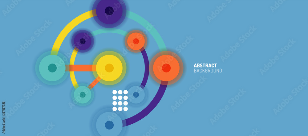 Flat style geometric abstract background, round dots or circle connections on color background. Technology network concept. Flat style geometric abstract background, round dots or circle connections on color background. Technology network concept.