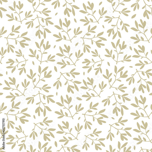 Vector seamless pattern. Olive branch and leaves on a white background. Floral ornament  natural textures  herbs and plants. Abstract simple background in vintage style. Textiles  wrapping paper.