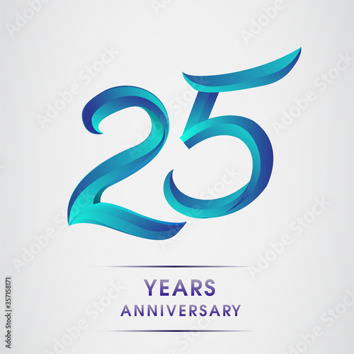 25th Anniversary celebration logotype blue colored isolated on white background. Design for invitation card, banner and greeting card