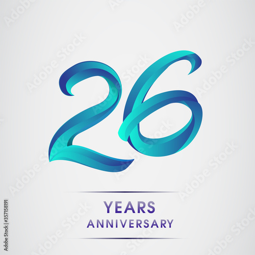26th Anniversary celebration logotype blue colored isolated on white background. Design for invitation card, banner and greeting card