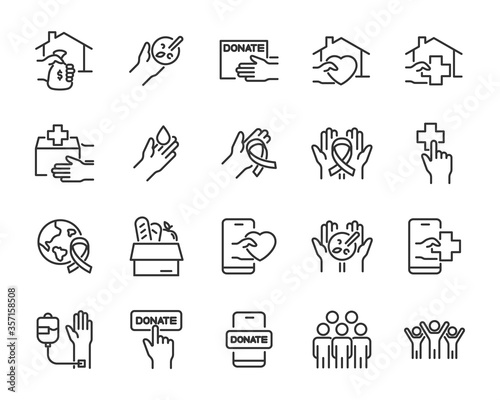 set of charity icons, donate, support, volunteer