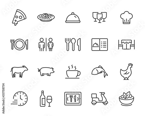 set of restaurant icons, chef, menu, ketchen, drinks, meal, food