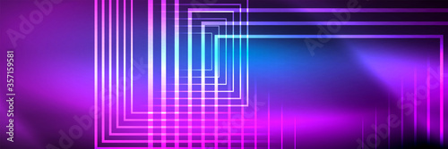 Shiny neon glowing techno lines, hi-tech futuristic abstract background template with square shapes