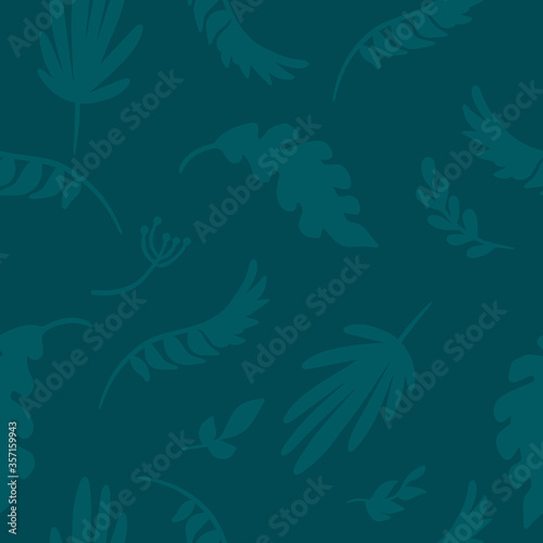 Vector seamless pattern with  leaves on a dark blue background. Jungle plants  monstera leaves. Good for prints  textile  digital paper