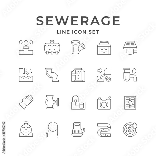 Set line icons of sewerage