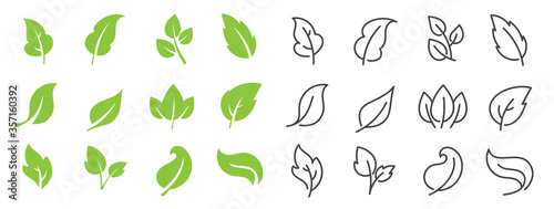 Leaves line vector icon set.  Leaf shapes design for logo and natural beauty design element. Vector illustration.