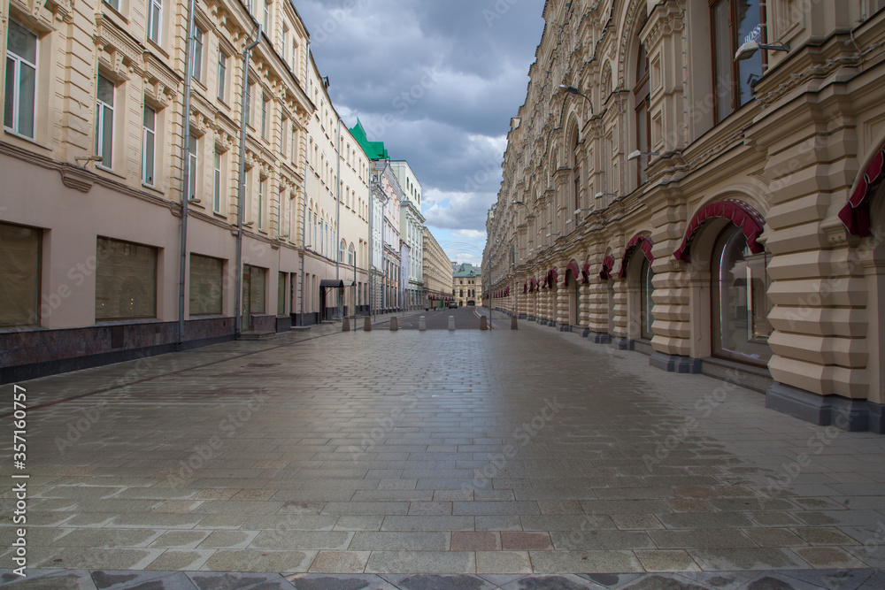 Pedestrian street without people, quarantined during Covid-19