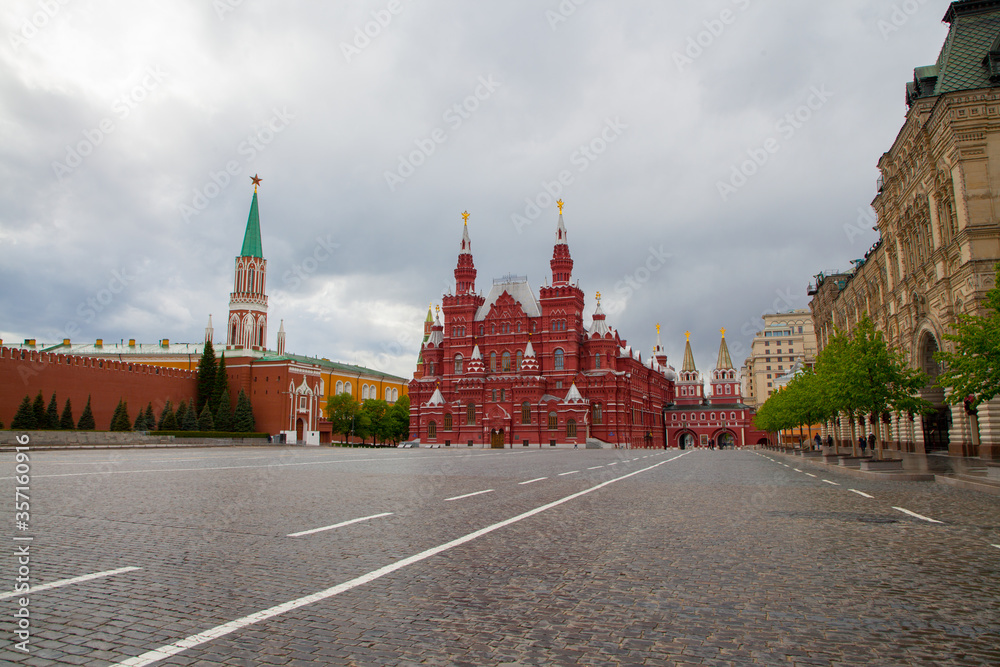Red Square, Kremlin, GUM without people during quarantine Covid-19