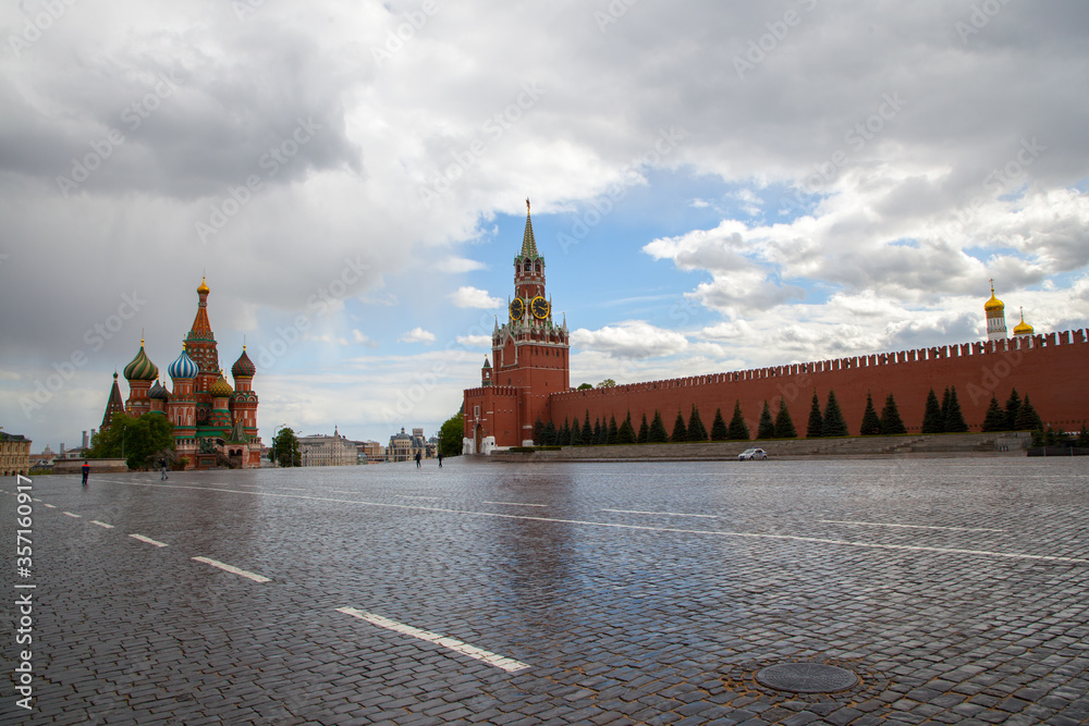 Red Square, Kremlin, GUM without people during quarantine Covid-19